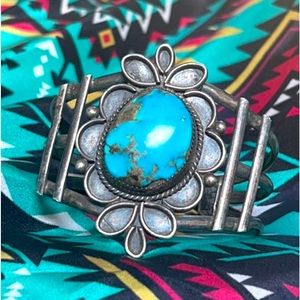 Stamped Turquoise Caged Cuff